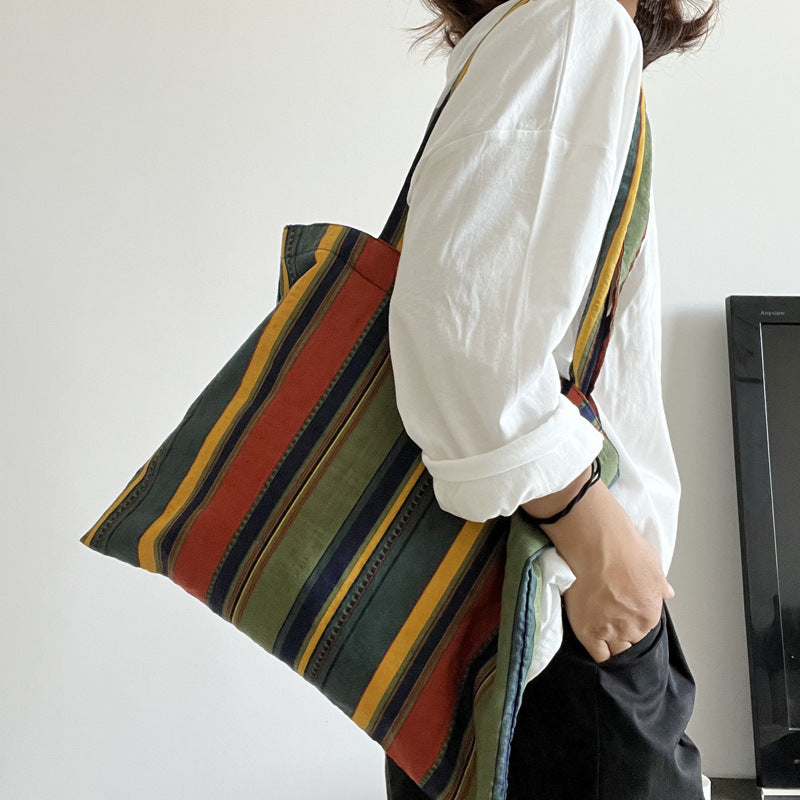 Retro Contrast Rainbow Stripe Shoulder Bag