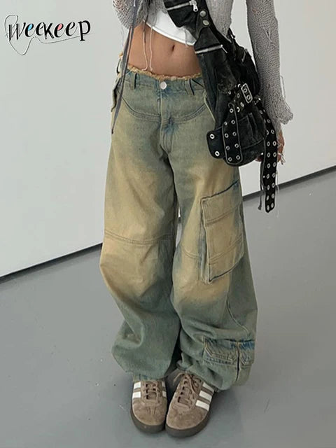 Baggy Pockets Patchwork Jeans