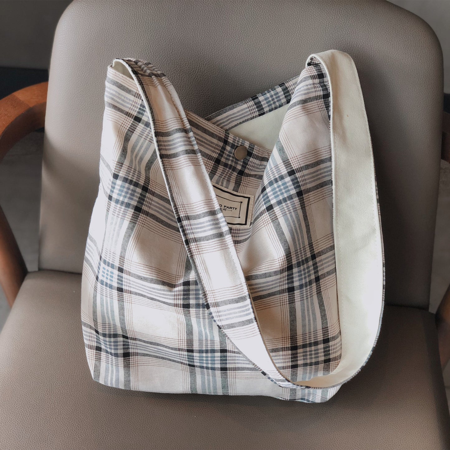 Künstlerische Plaid Stoff Tasche Leinwand Doppel-schicht Schulter Crossbody Dual-use-