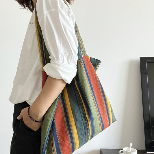 Retro Contrast Rainbow Stripe Shoulder Bag