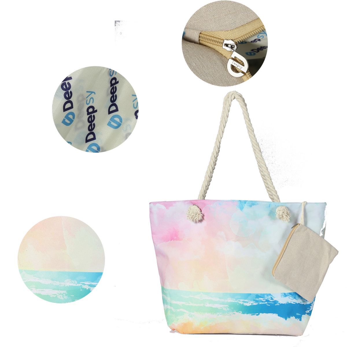 Canvas-Strandtasche für Damen, wasserdicht, große Reise-Strandtaschen mit Reißverschluss, wiederverwendbare Einkaufstaschen