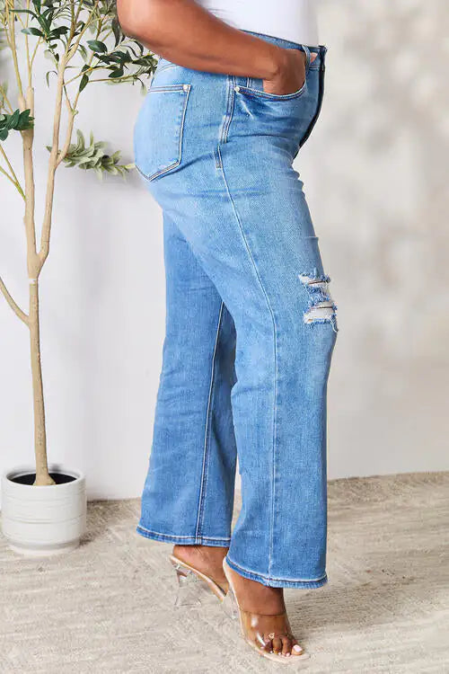 High Waist Distressed Jeans-