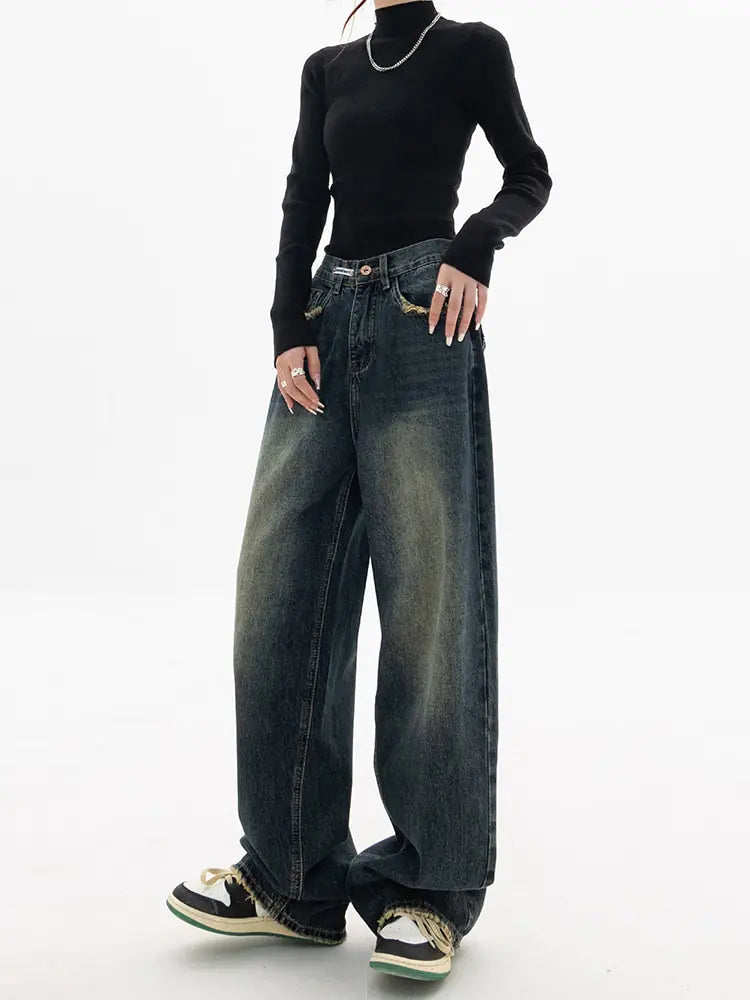 High Waist Vintage Style Wide Leg Jeans