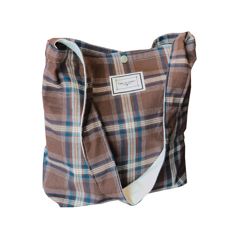 Künstlerische Plaid Stoff Tasche Leinwand Doppel-schicht Schulter Crossbody Dual-use-