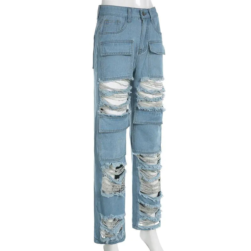 Distorted Ripped Leg Jeans