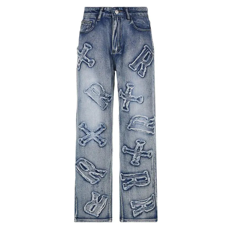 Letter Patch Straight Leg Jeans