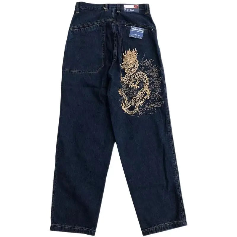 American retro street loose embroidered straight leg jeans