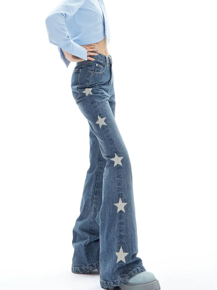 Y2K Vintage Korean Blue Streetwear Retro Star Aesthetic Straight Jeans