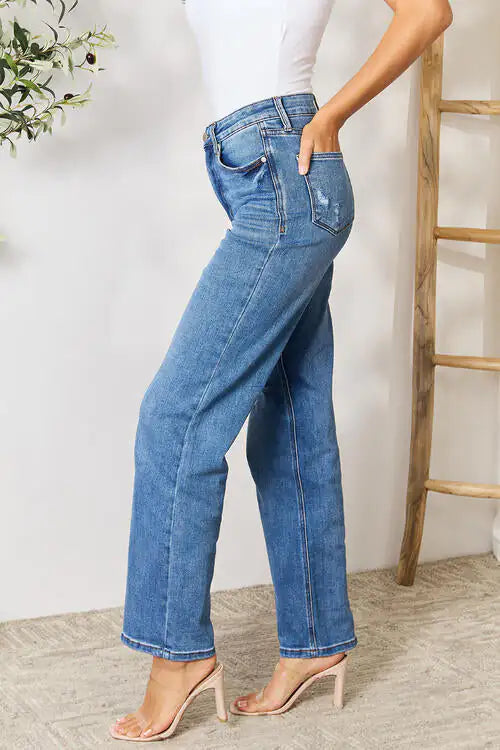 High Waist Distressed Jeans-