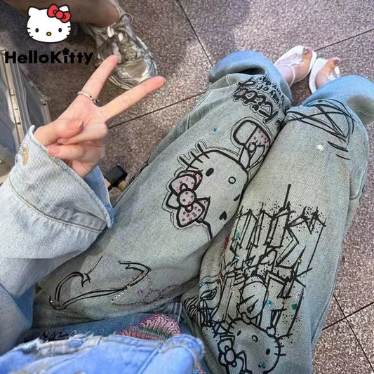 Diamond Hello Kitty Graffiti Women Jeans